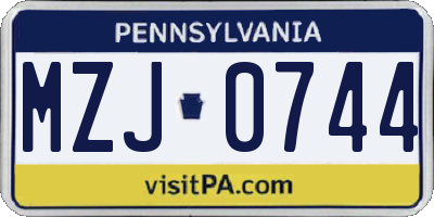 PA license plate MZJ0744