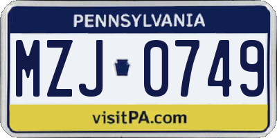 PA license plate MZJ0749