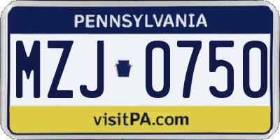 PA license plate MZJ0750