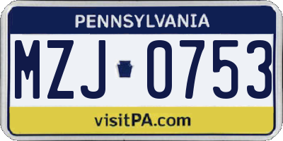 PA license plate MZJ0753