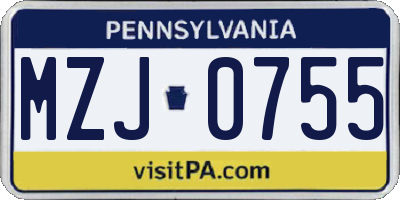 PA license plate MZJ0755