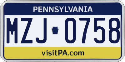 PA license plate MZJ0758