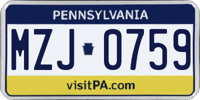 PA license plate MZJ0759