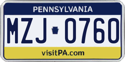 PA license plate MZJ0760