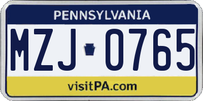 PA license plate MZJ0765