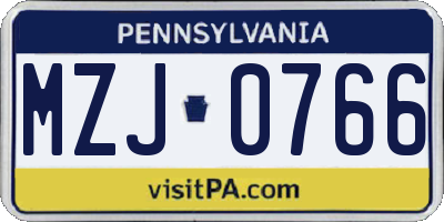 PA license plate MZJ0766