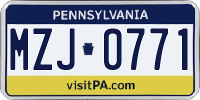 PA license plate MZJ0771