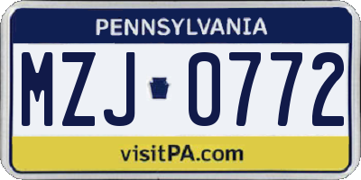 PA license plate MZJ0772