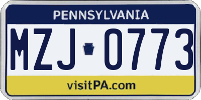 PA license plate MZJ0773