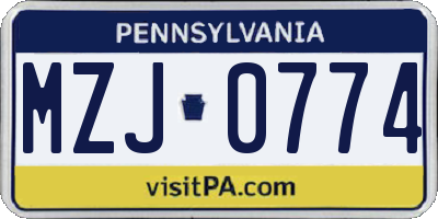 PA license plate MZJ0774