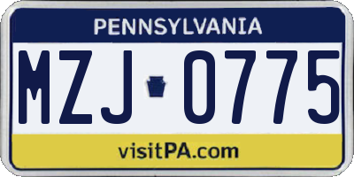 PA license plate MZJ0775