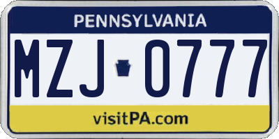 PA license plate MZJ0777