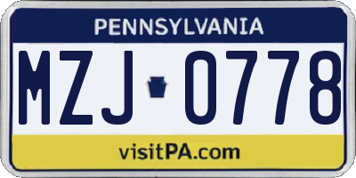 PA license plate MZJ0778