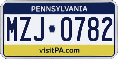 PA license plate MZJ0782