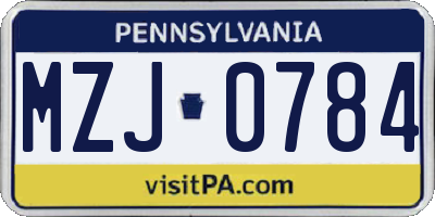 PA license plate MZJ0784