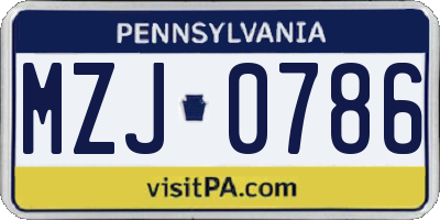 PA license plate MZJ0786