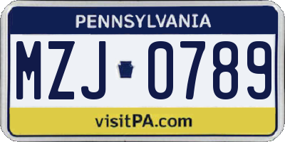 PA license plate MZJ0789