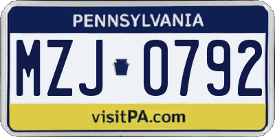 PA license plate MZJ0792