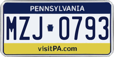 PA license plate MZJ0793