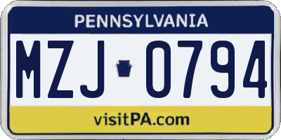 PA license plate MZJ0794