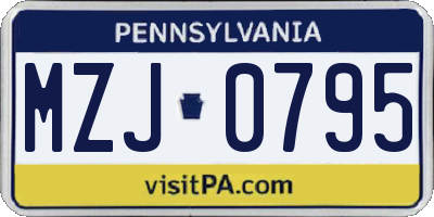 PA license plate MZJ0795