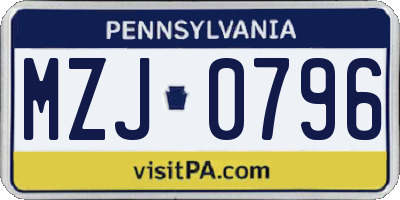 PA license plate MZJ0796