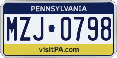 PA license plate MZJ0798