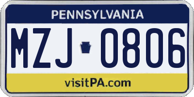 PA license plate MZJ0806
