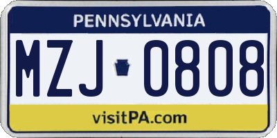 PA license plate MZJ0808
