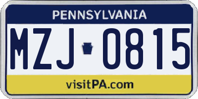 PA license plate MZJ0815