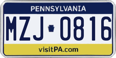 PA license plate MZJ0816