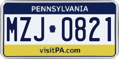 PA license plate MZJ0821