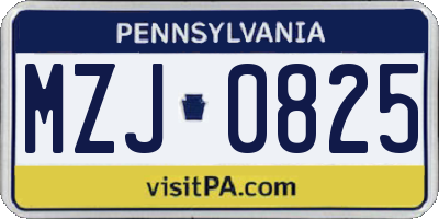 PA license plate MZJ0825