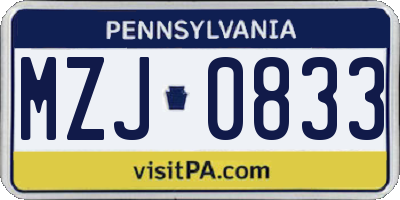 PA license plate MZJ0833