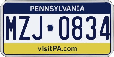PA license plate MZJ0834