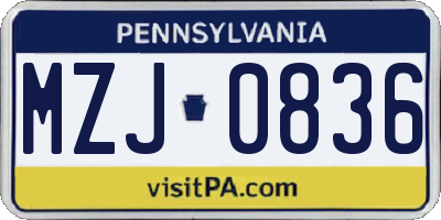 PA license plate MZJ0836