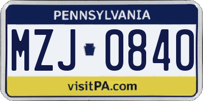 PA license plate MZJ0840