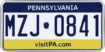 PA license plate MZJ0841