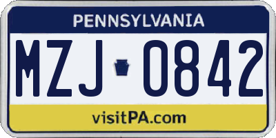 PA license plate MZJ0842