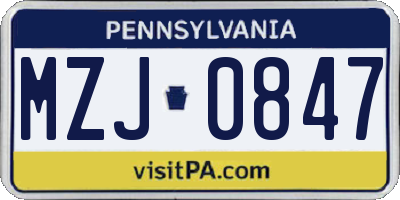 PA license plate MZJ0847