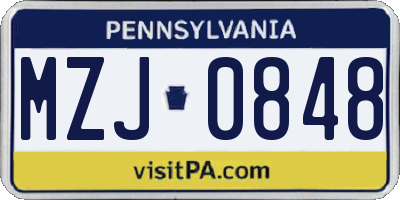 PA license plate MZJ0848