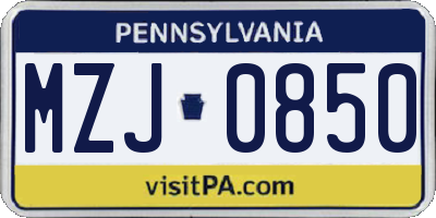 PA license plate MZJ0850
