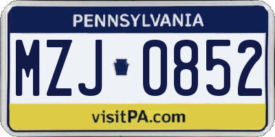 PA license plate MZJ0852