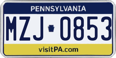 PA license plate MZJ0853