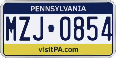 PA license plate MZJ0854