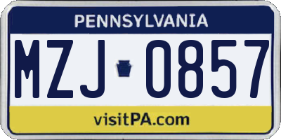 PA license plate MZJ0857