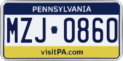 PA license plate MZJ0860