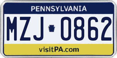 PA license plate MZJ0862