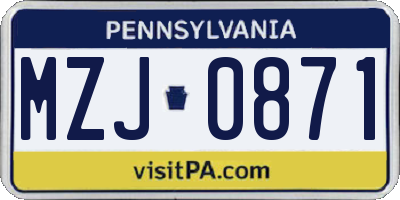 PA license plate MZJ0871