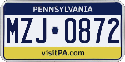 PA license plate MZJ0872